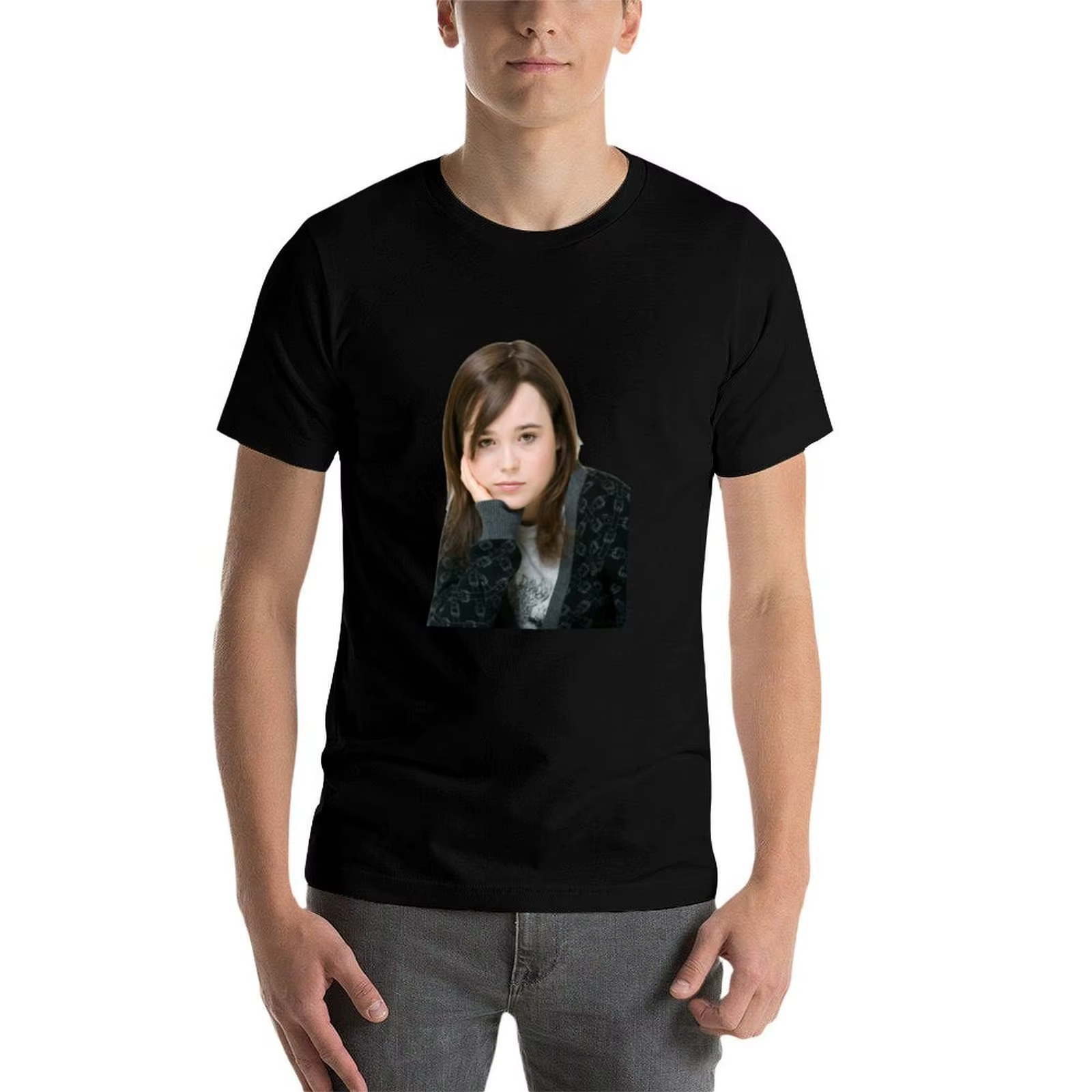 Ellen Page T-Shirt Basique Couleur Unie Décontracté