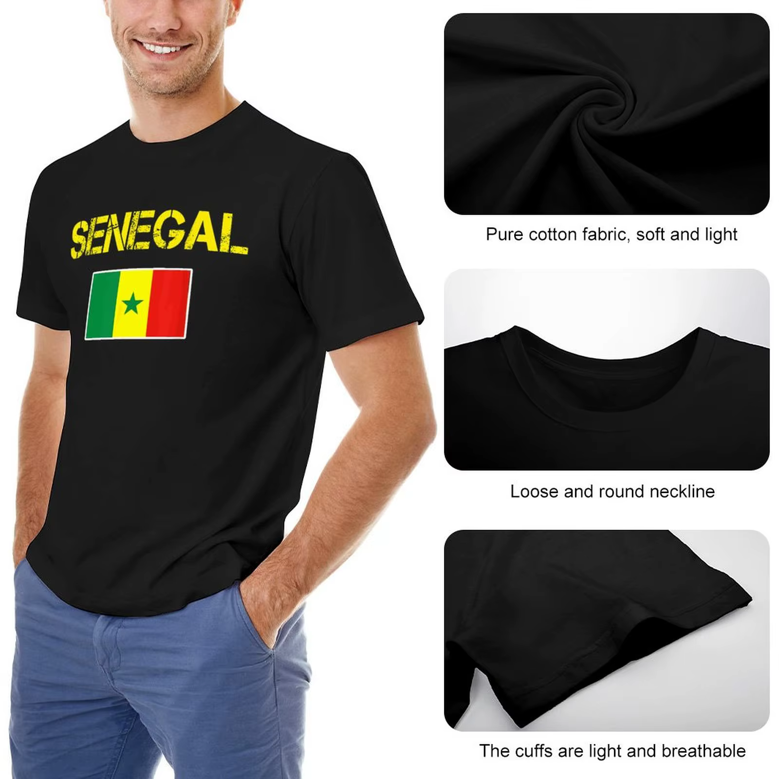 Plus de conception drapeau du sénégal hommes sénégalais T-Shirt t-shirts col rond