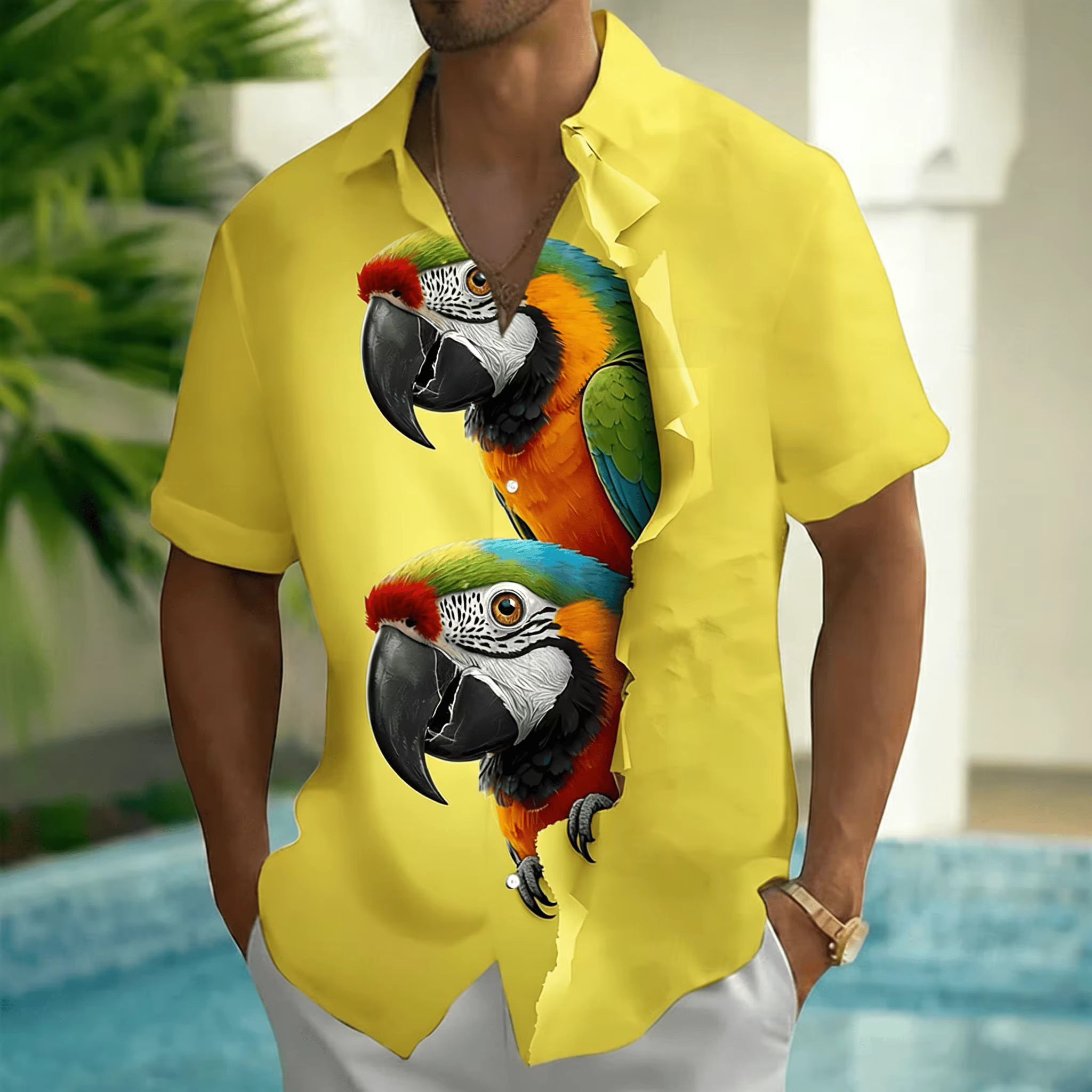 Chemise à manches courtes pour homme avec imprimé tête de léopard 3D