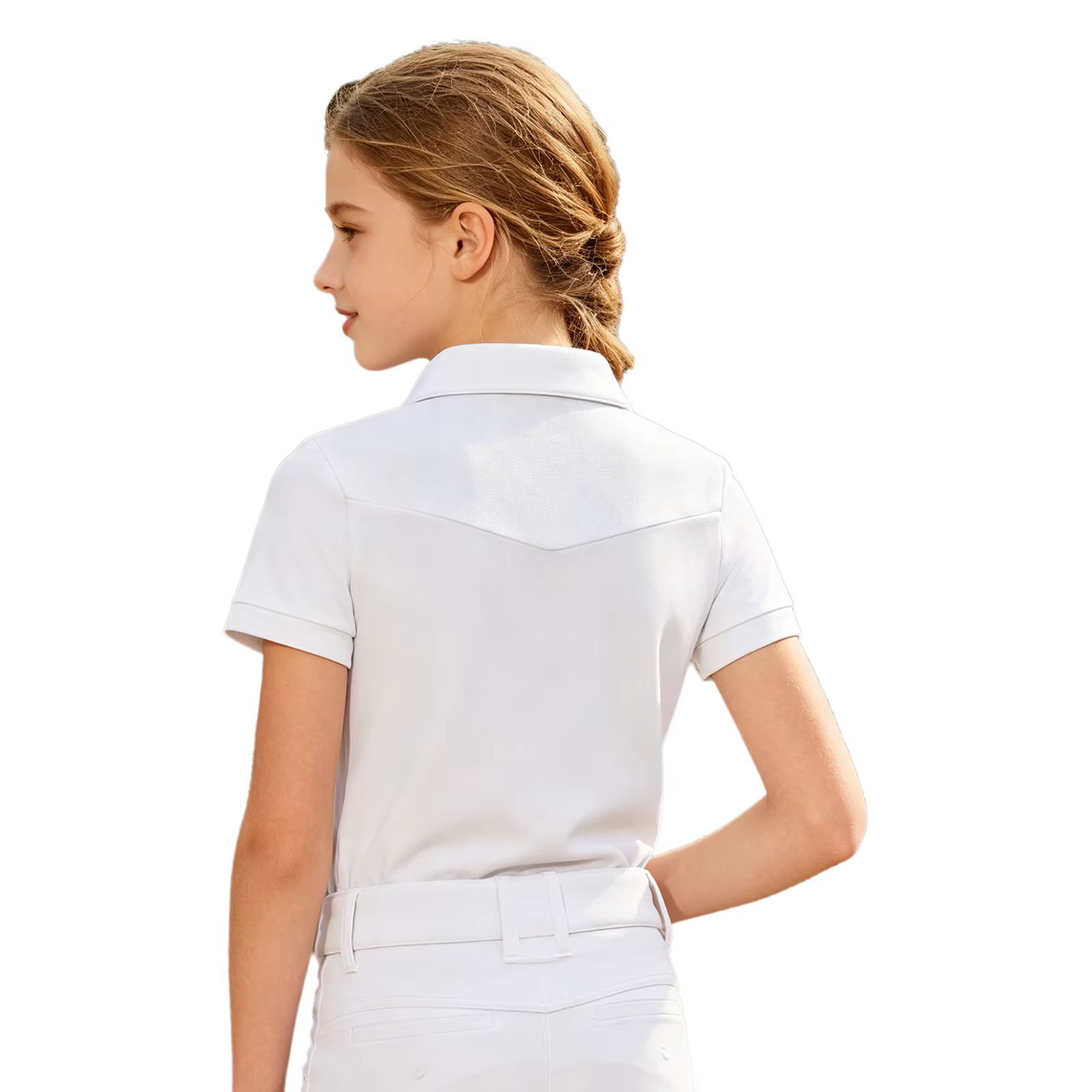 Chemises d'équitation pour filles, manches courtes, col rabattu, fermeture à boutons, design t-shirt, costumes d'équitation, hauts de sport