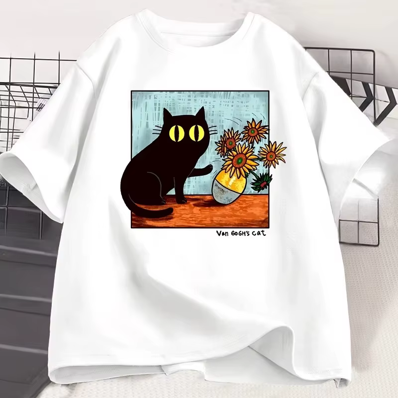 T-shirts graphiques Van Gogh Chat pour Hommes et Femmes