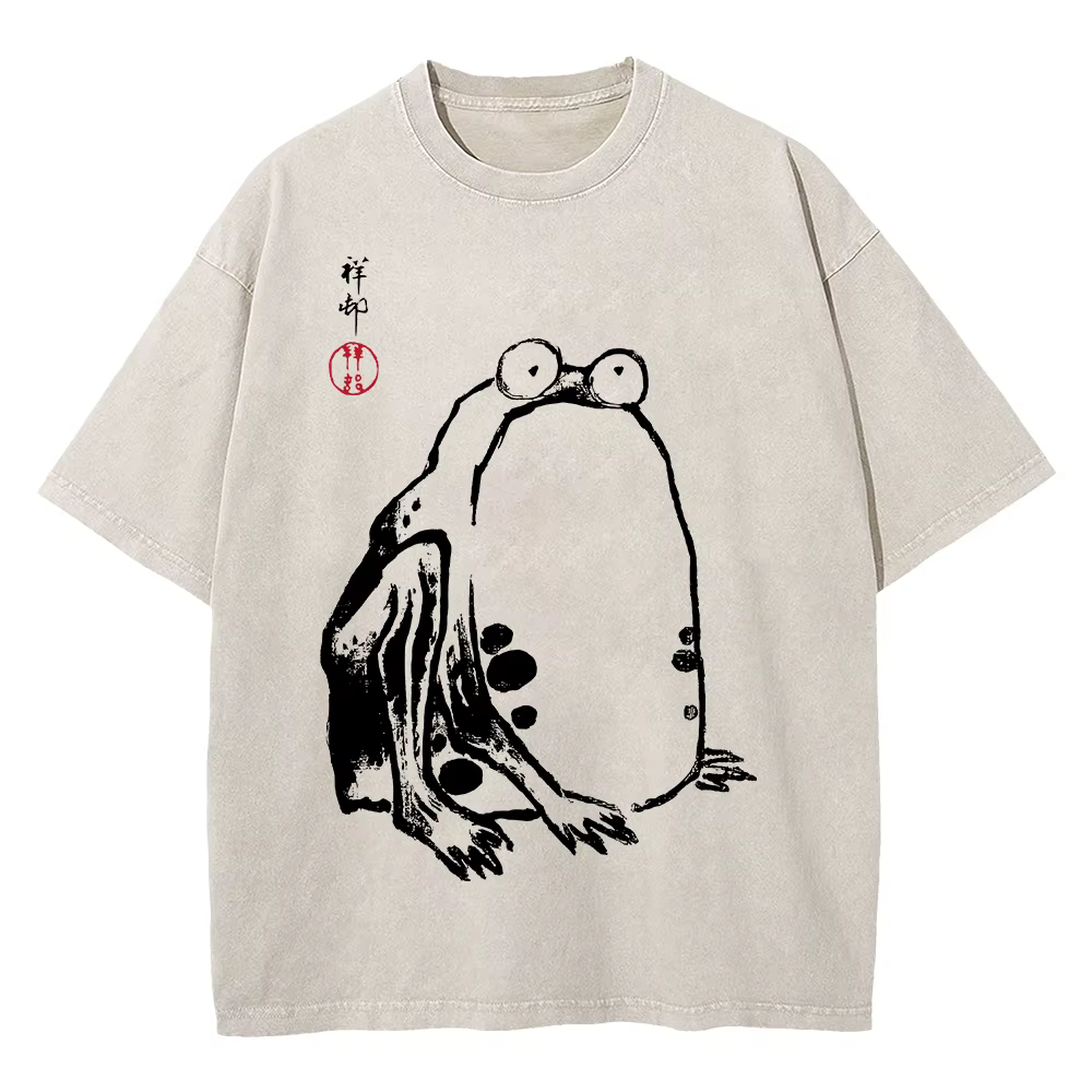 100% coton Vintage lavé non pressé grenouille T-Shirt mode chaude hommes/femmes esthétique drôle