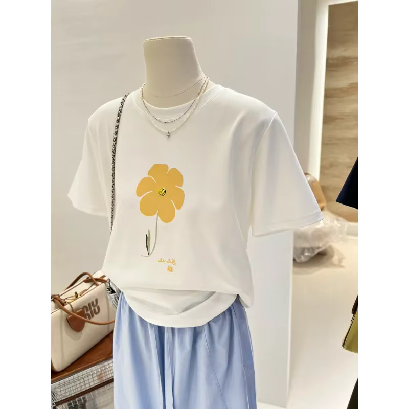 T-shirt à manches courtes imprimé Floral bleu marine pour femmes