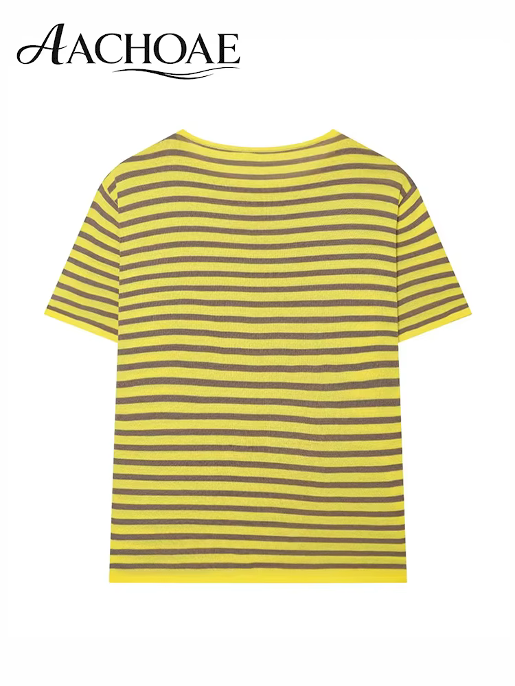 AACHOAE T-shirt en tricot rayé pour femme