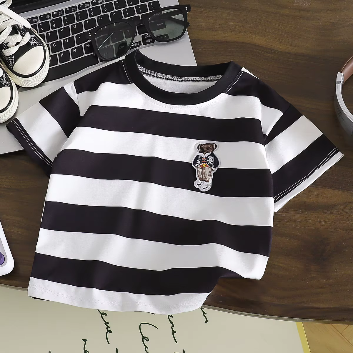 Tops à col rond pour garçons et filles