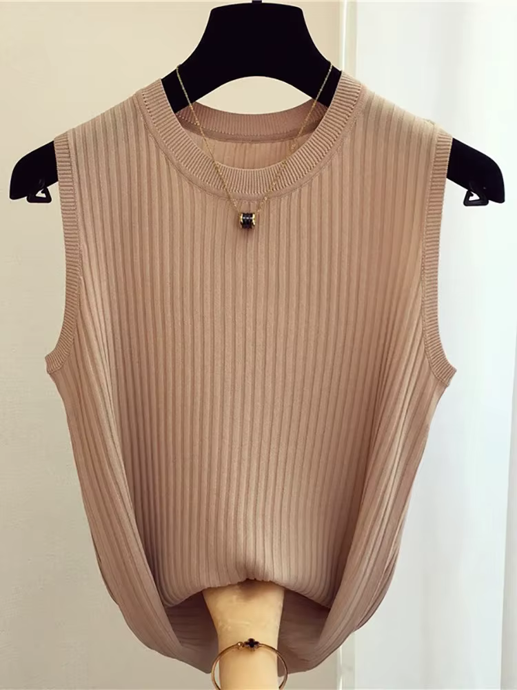 Zjais été printemps débardeurs femmes sans manches tricoté T-Shirts femme élastique mince gilets décontractés culture hauts Camis pull chemises