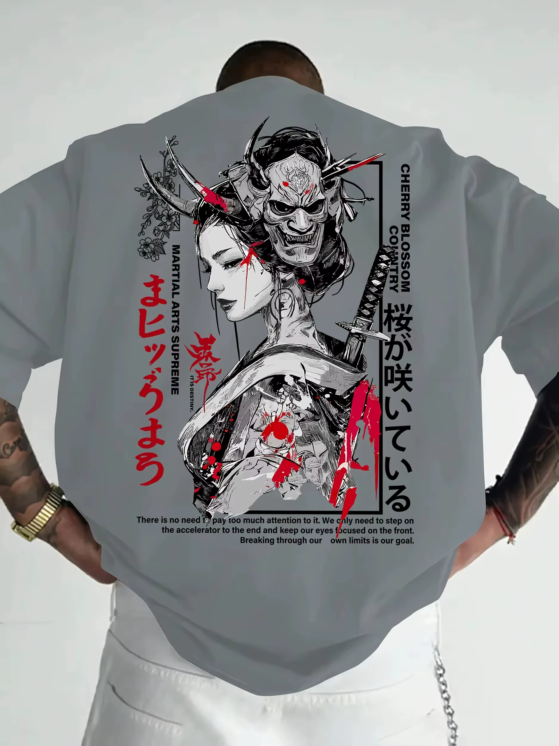 T-shirt pour homme en coton 100% doux de qualité supérieure avec imprimé Geisha Samurai japonais