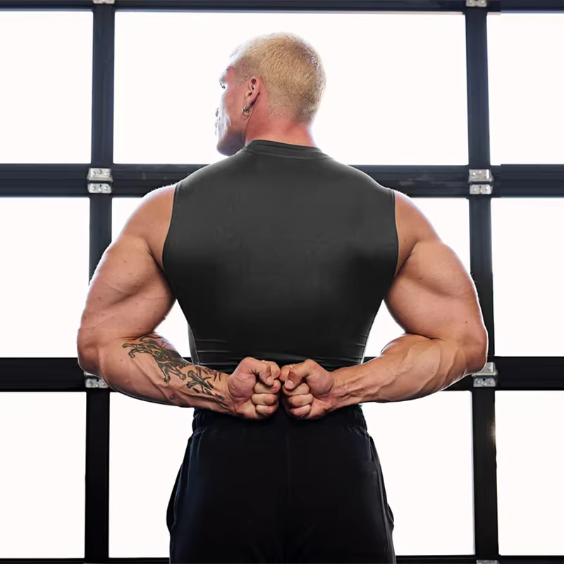 Vêtements de fitness de compression à col haut pour hommes