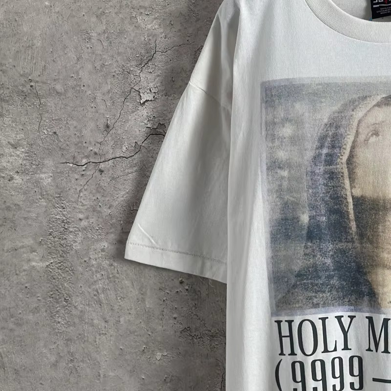 T-shirt Saint Print pour Hommes et Femmes, Motif Lettres Avant et Arrière, Coupe Oversize, Style Vintage Hip Hop Streetwear, Manches Courtes