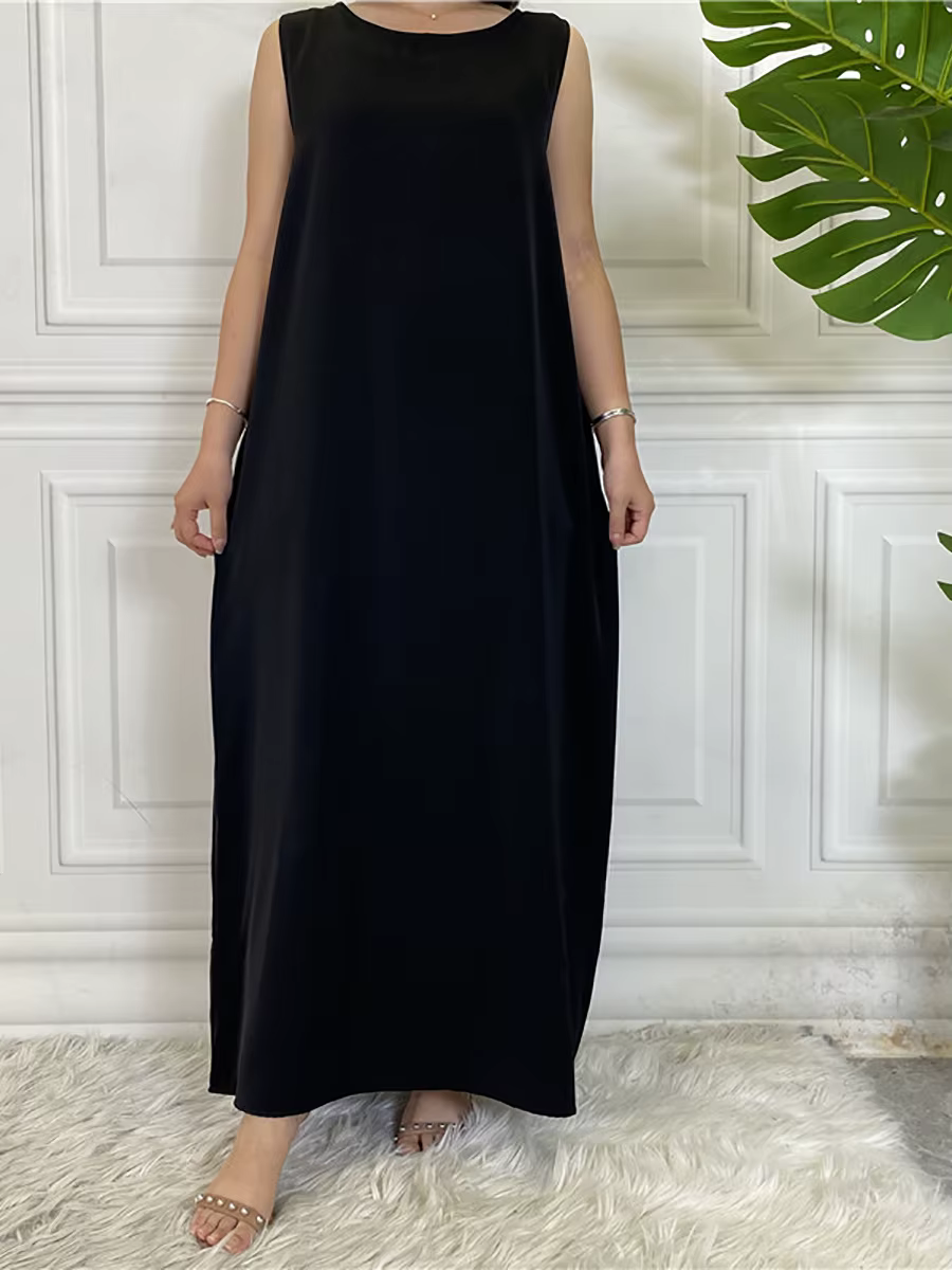 Dubaï Abaya Robe tout-Match tenue décontracté sans manches robes intérieures musulmanes pour les femmes