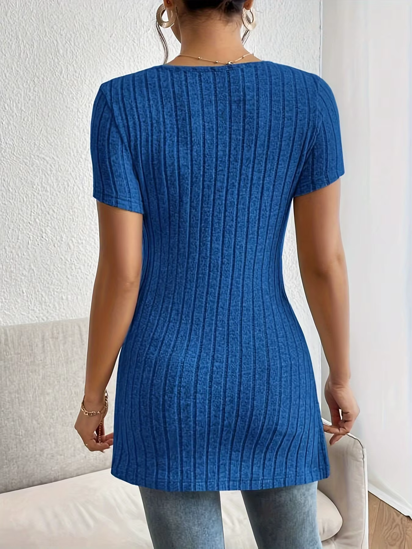 Haut polyvalent et chic à col en V pour femme - Vêtements décontractés extensibles et faciles à entretenir