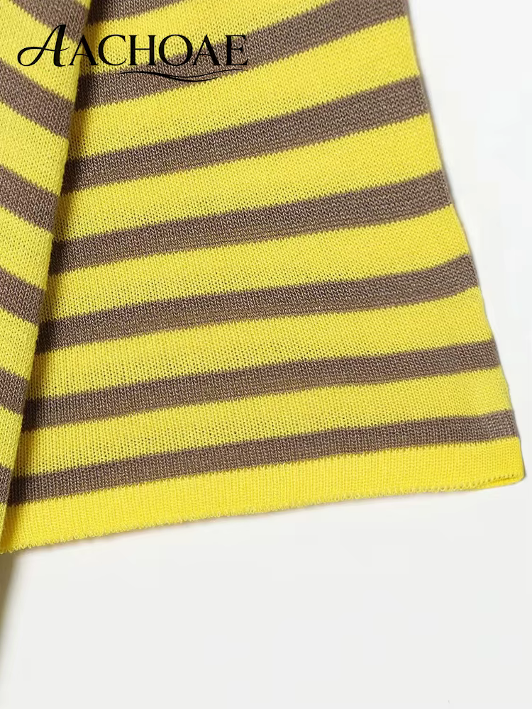 AACHOAE T-shirt en tricot rayé pour femme