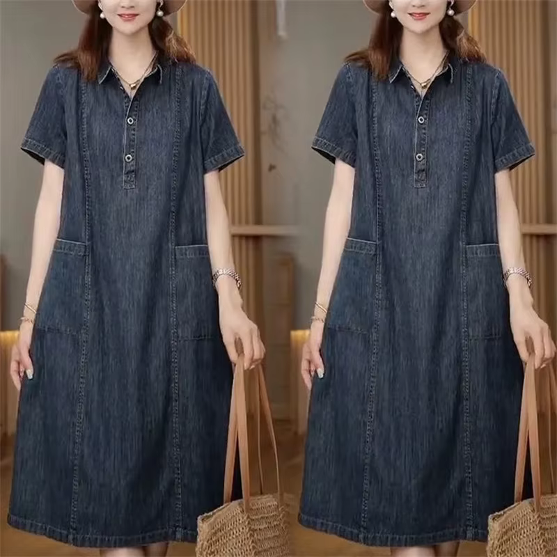 Robe en jean à manches courtes pour femme