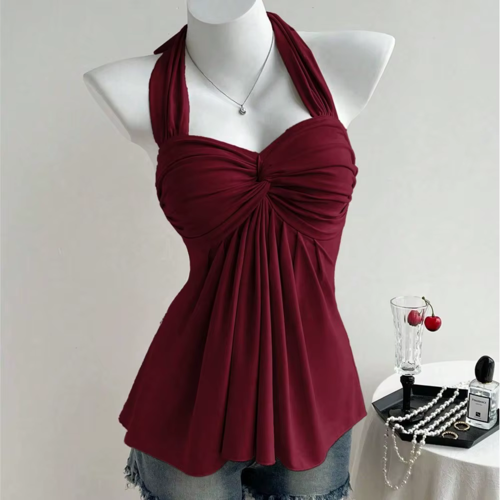 Robe Halter pour femmes, sexy et plissée, sans bretelles