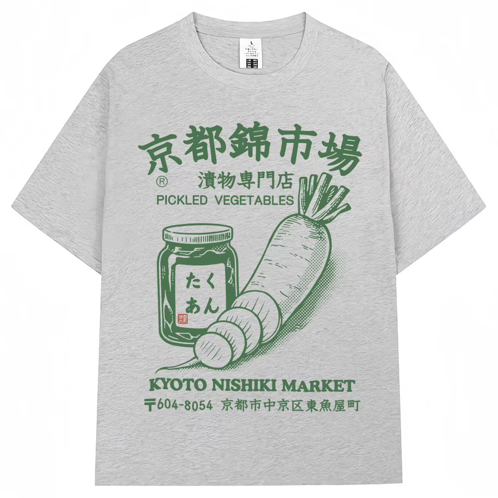 Style japonais Kyoto Nishiki marché imprimé T-shirt mode Vintage hommes femmes T-shirts surdimensionné coton décontracté