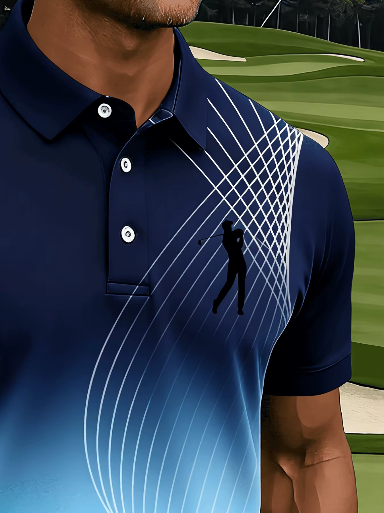 Polo d'affaires pour homme modèle 2026 - Sport de golf - Confortable et respirant - Impression 3D - Convient à toutes les saisons.
