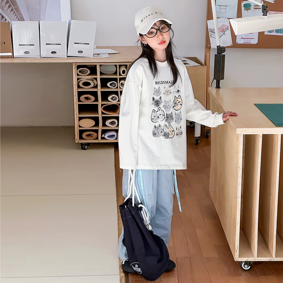 T-shirt en coton à manches longues pour adolescentes