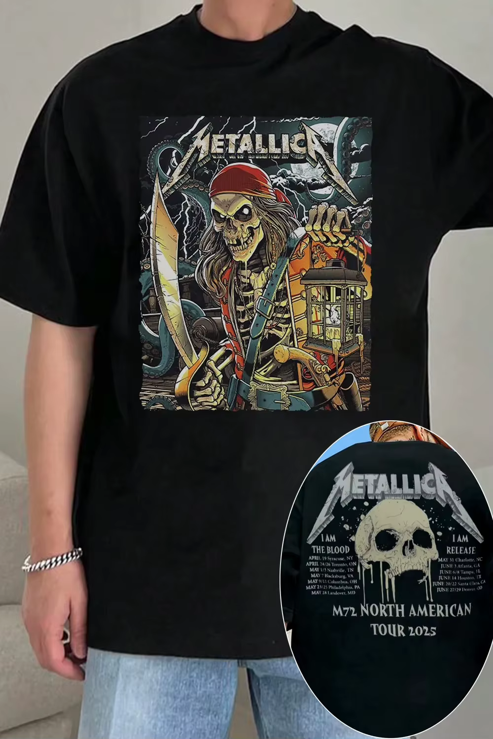 T-Shirt de groupe de rock Metallica bleu