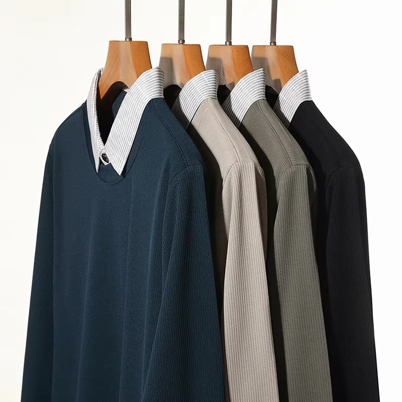 Nouveau Polo Homme 2026 Effet Deux Pièces – T-shirt Décontracté à Manches Longues et Col