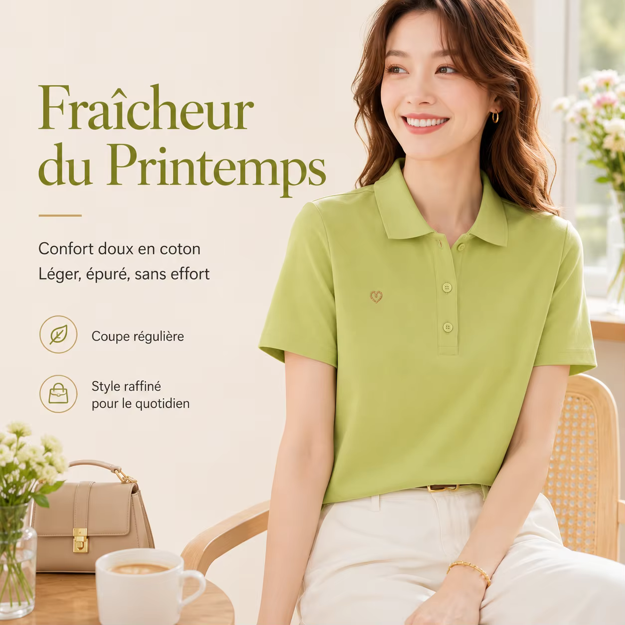 Chemise polo en coton mélangé pour femmes