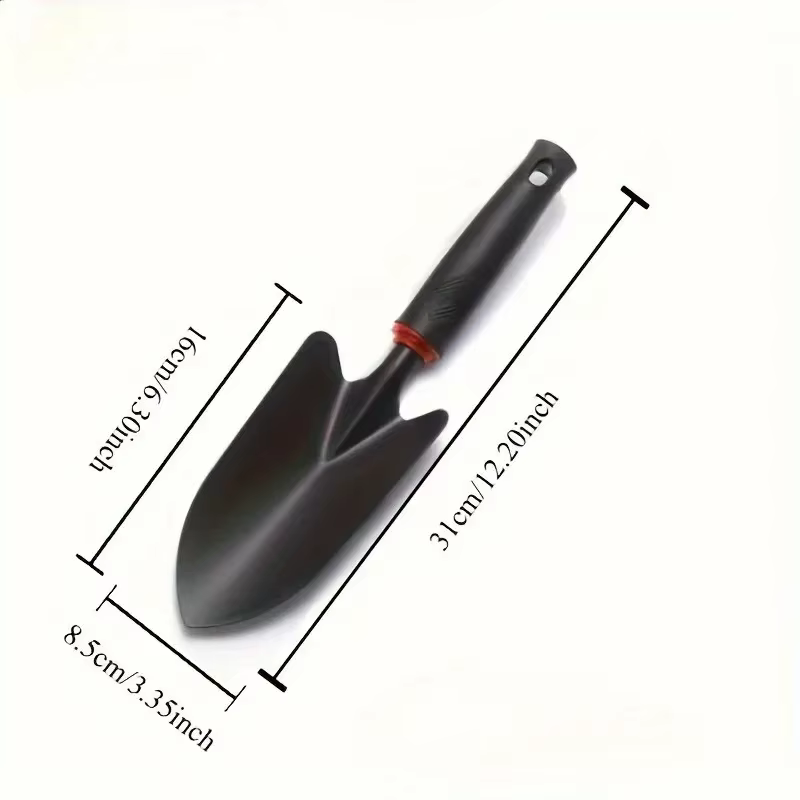 Truelle de jardin ergonomique en métal avec manche noir et garniture orange - Idéale pour planter des fleurs et des légumes