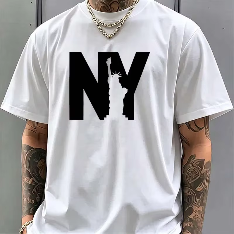 T-shirts imprimés graphiques NY pour hommes – Vêtements d'été décontractés