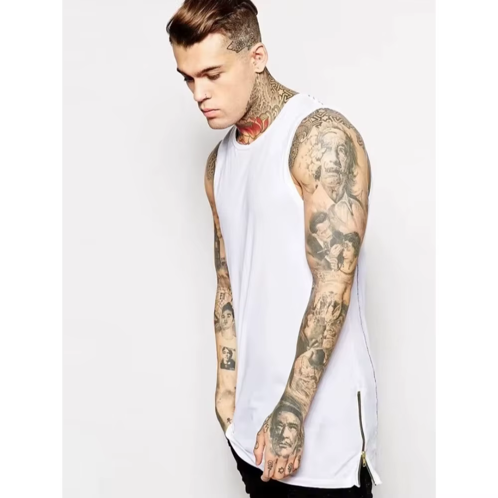 High Street côté fermeture éclair longue taille hommes débardeurs marque Extension tout-match plaine homme T-shirt bas