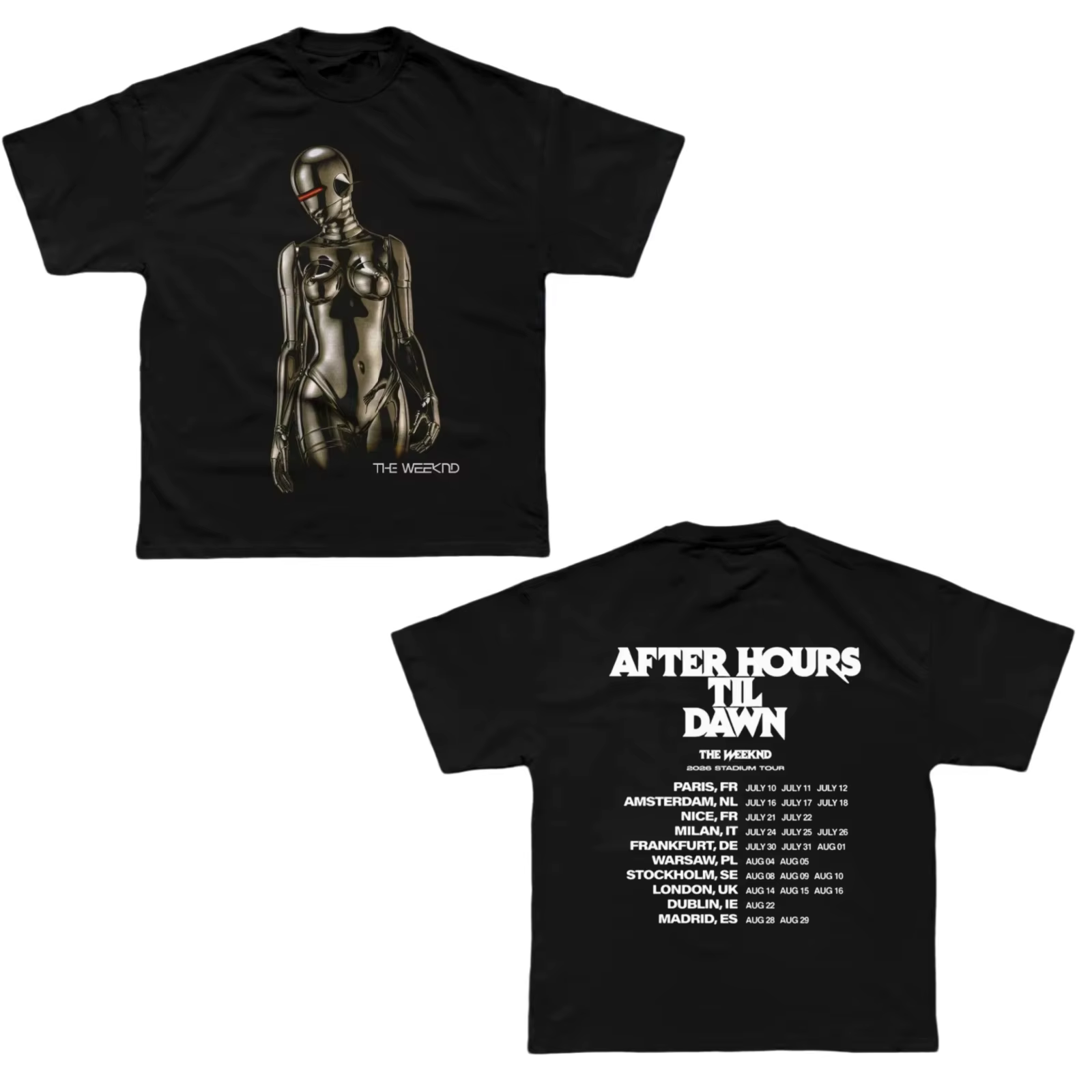 T-shirt The Weeknd After Hours Til Dawn Tour Europe 2026 100% Coton Homme Femme Streetwear Populaire Décontracté Hauts Décontractés