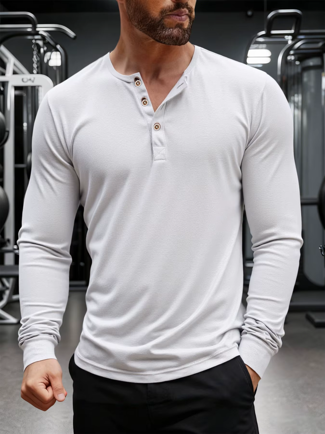 T-Shirt manches longues col Henley pour homme