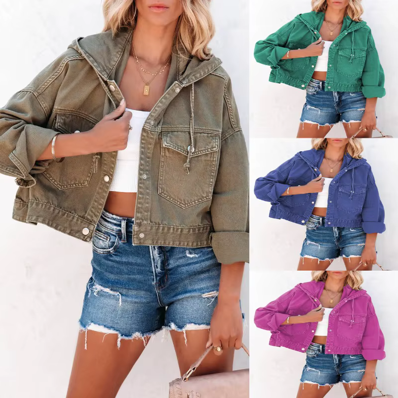 Veste en jean à capuche pour femme