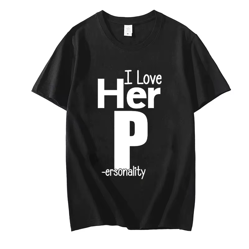 T-Shirt à Imprimé I Love His D P pour Couples