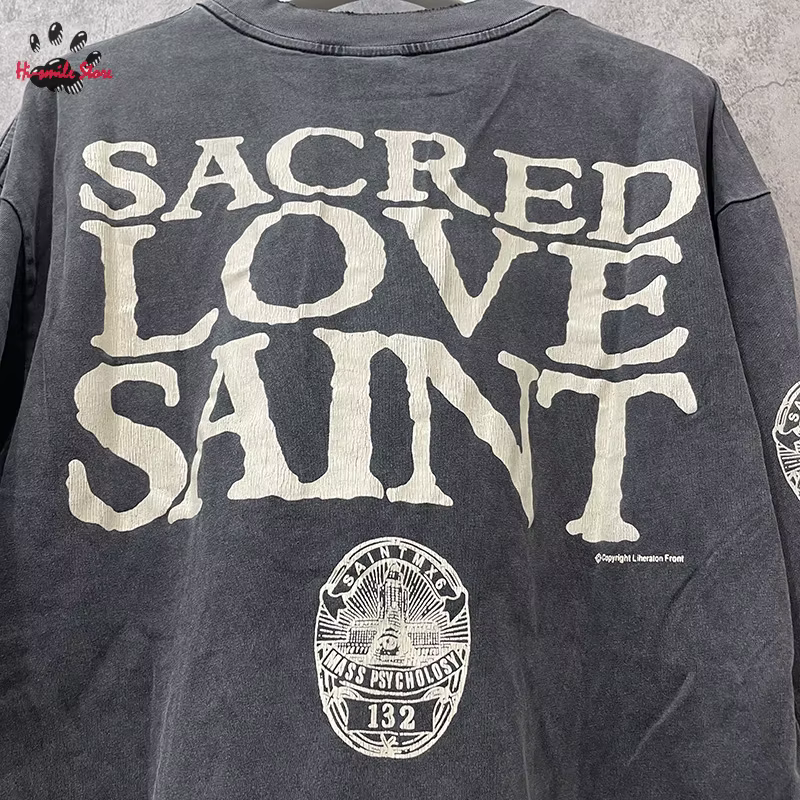 Nouveau lavé Saint à manches longues t-shirt hommes femme surdimensionné décontracté Couple printemps été endommagé col