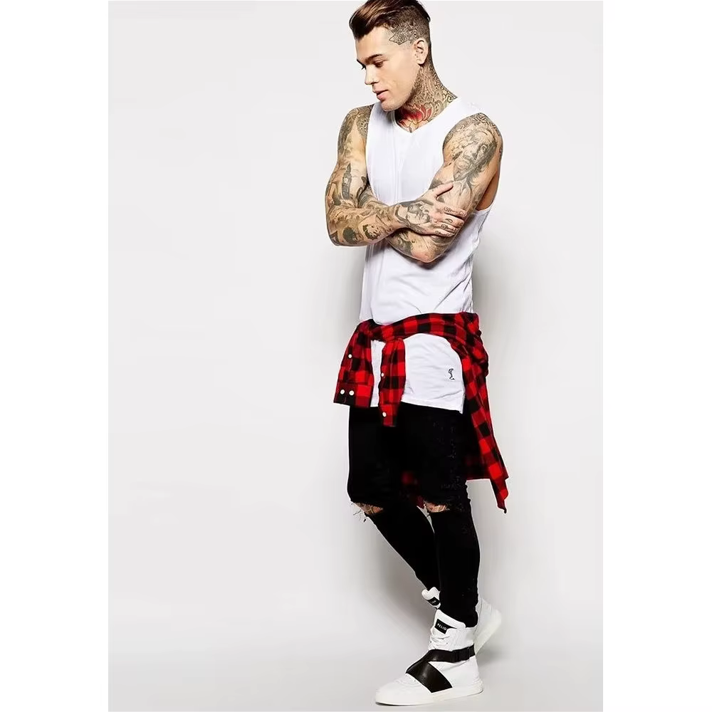 High Street côté fermeture éclair longue taille hommes débardeurs marque Extension tout-match plaine homme T-shirt bas