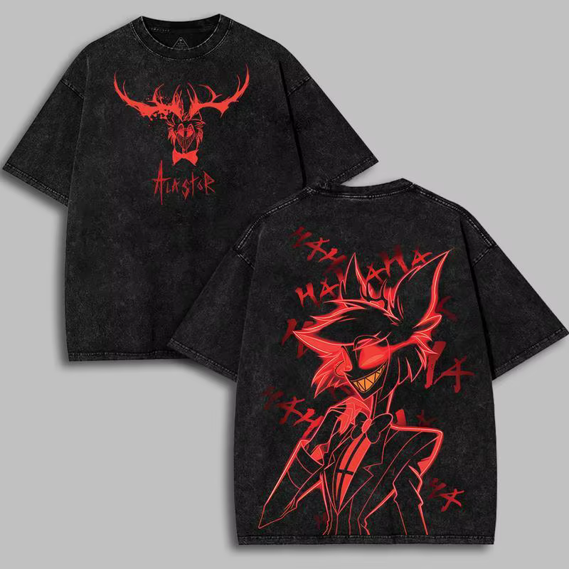Alastor Hazbin hôtel graphique T-shirt hommes femmes vêtements rue mode lavé surdimensionné