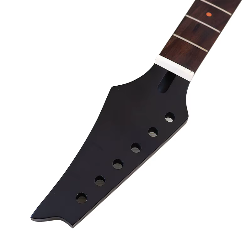 Manche de guitare électrique en érable canadien 6 cordes, tête noire, 24 frettes, points de position rouges pour guitare électrique