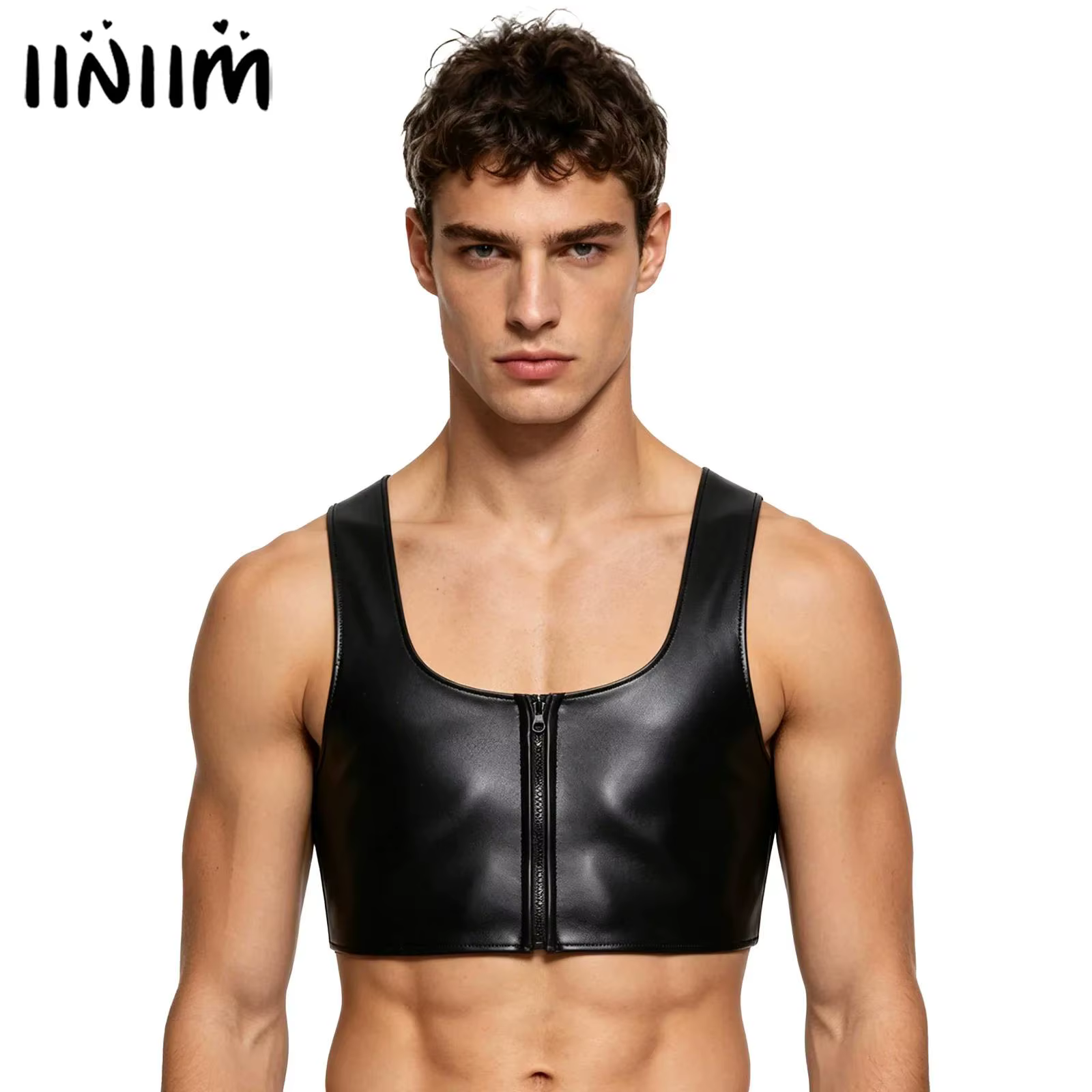 Débardeur court en similicuir PU pour homme