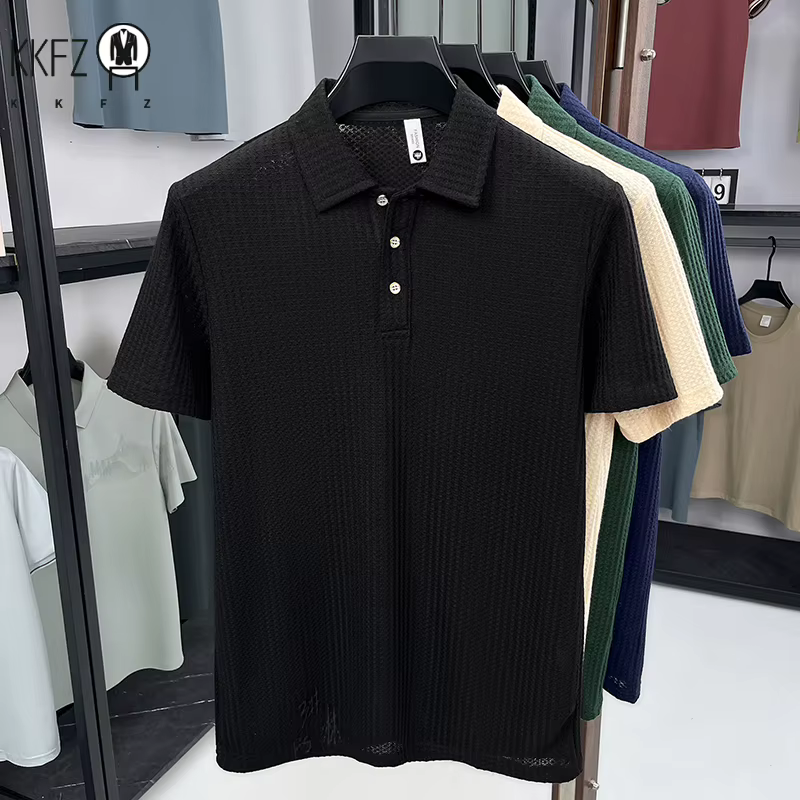 Polo en maille nid d'abeille minimaliste pour homme