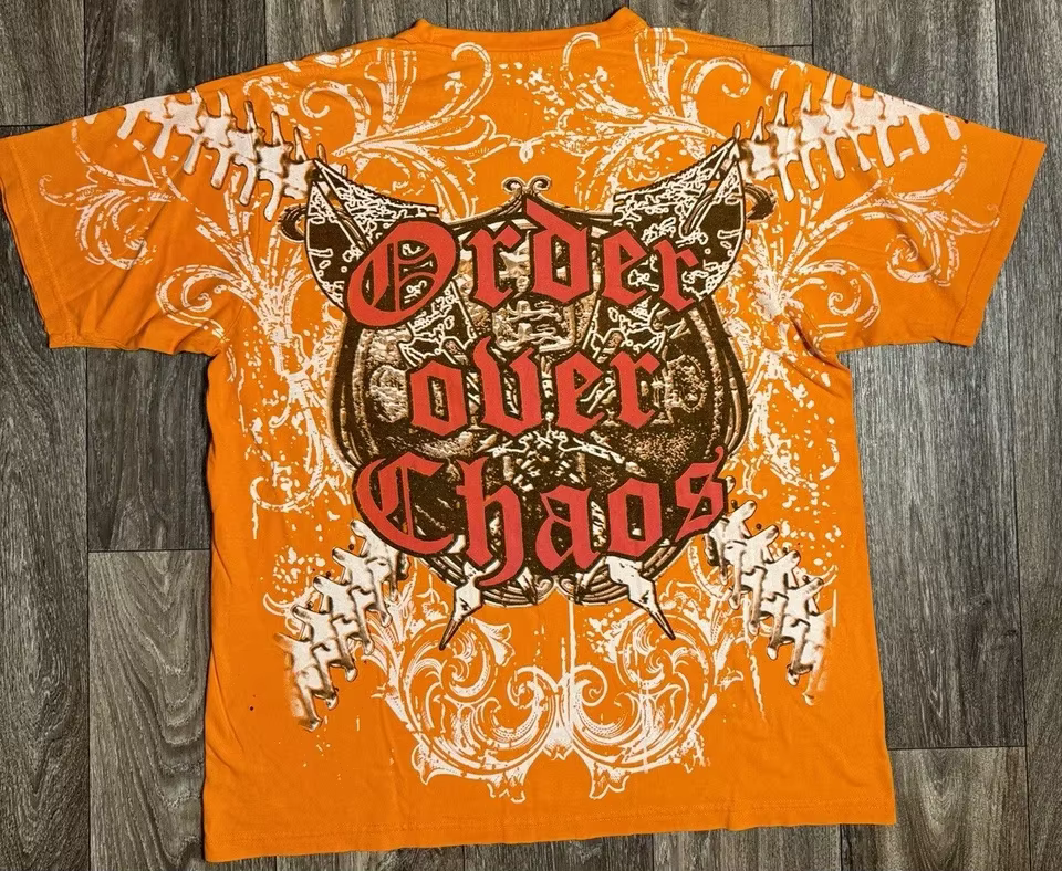 Orange Affliction T-shirt nouveau Harajuku Hip Hop Y2K col rond surdimensionné