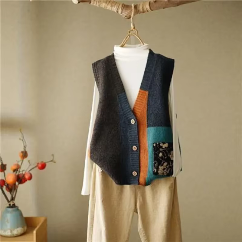 Gilet tricoté sans manches pour femme
