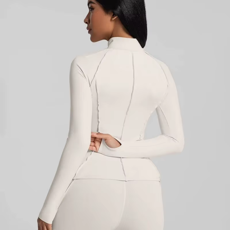 Chemise de Compression veste de Yoga pour femmes col montant haut de sport fermeture éclair manches longues