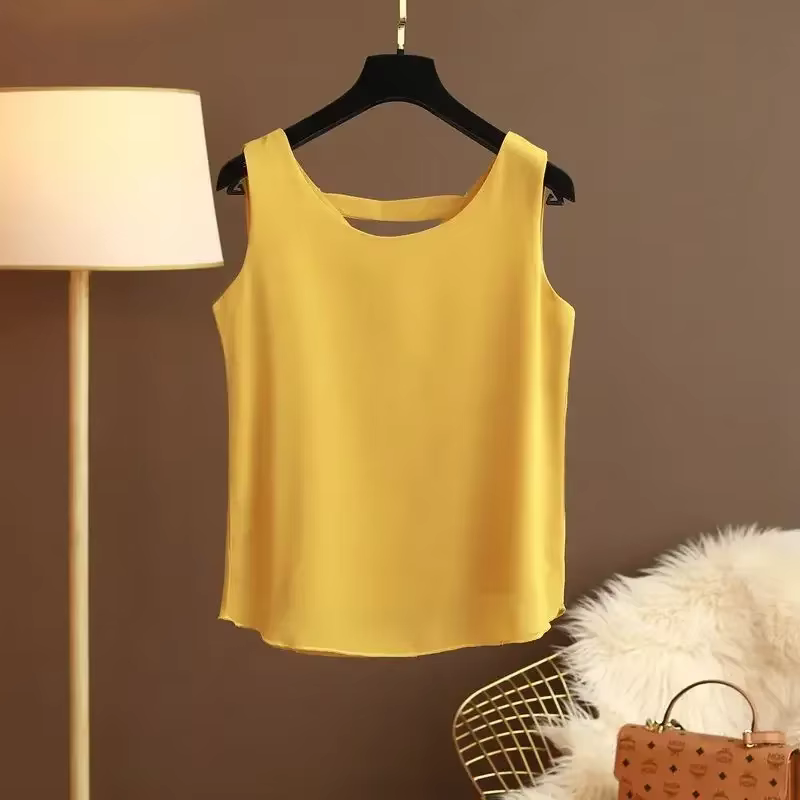 Star avec le même licou en mousseline de soie gilet femmes haut ample été nouveau vêtement à l'extérieur avec chemise à fond court sans manches MOYISU L-5XL