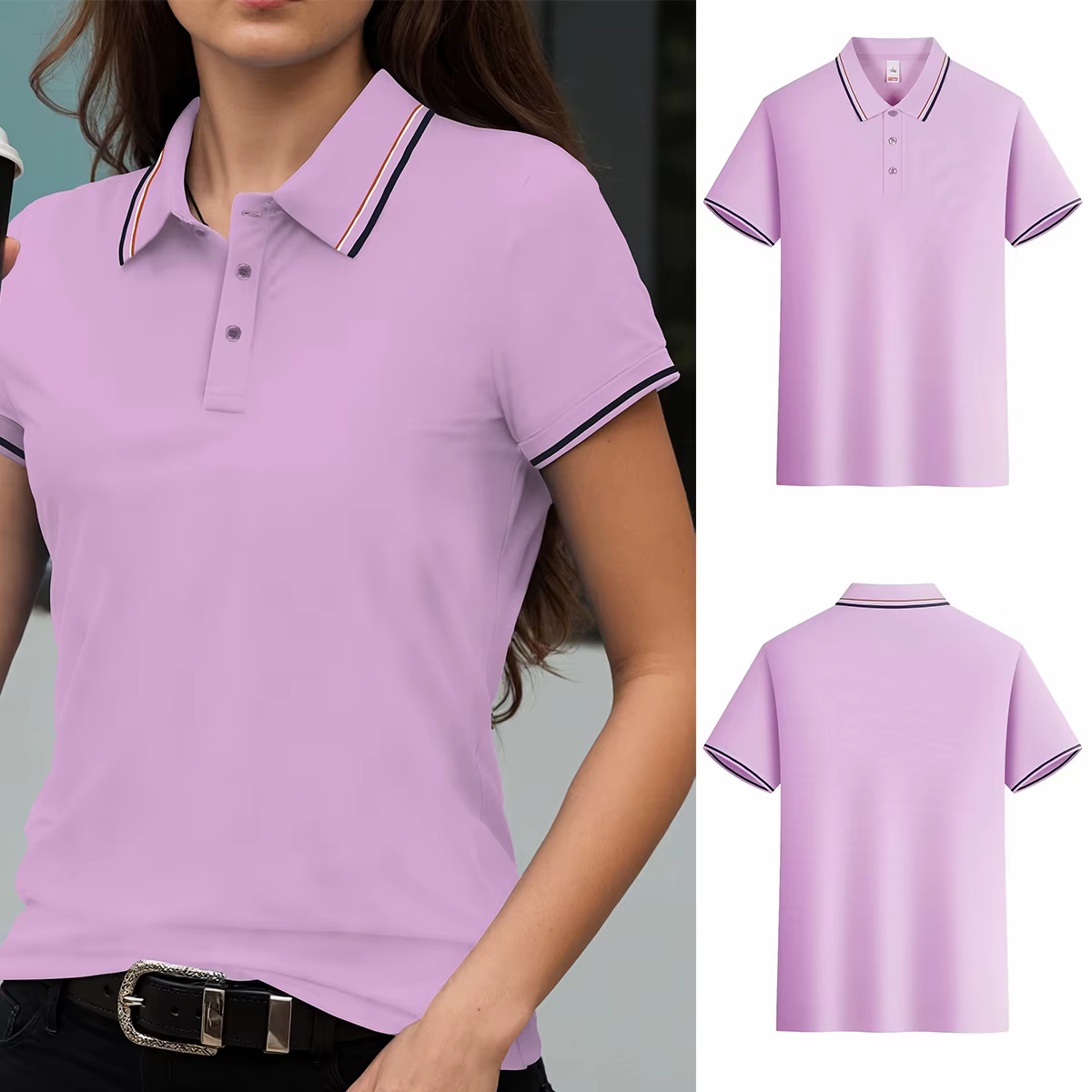 Polo à rayures de couleur unie pour femmes
