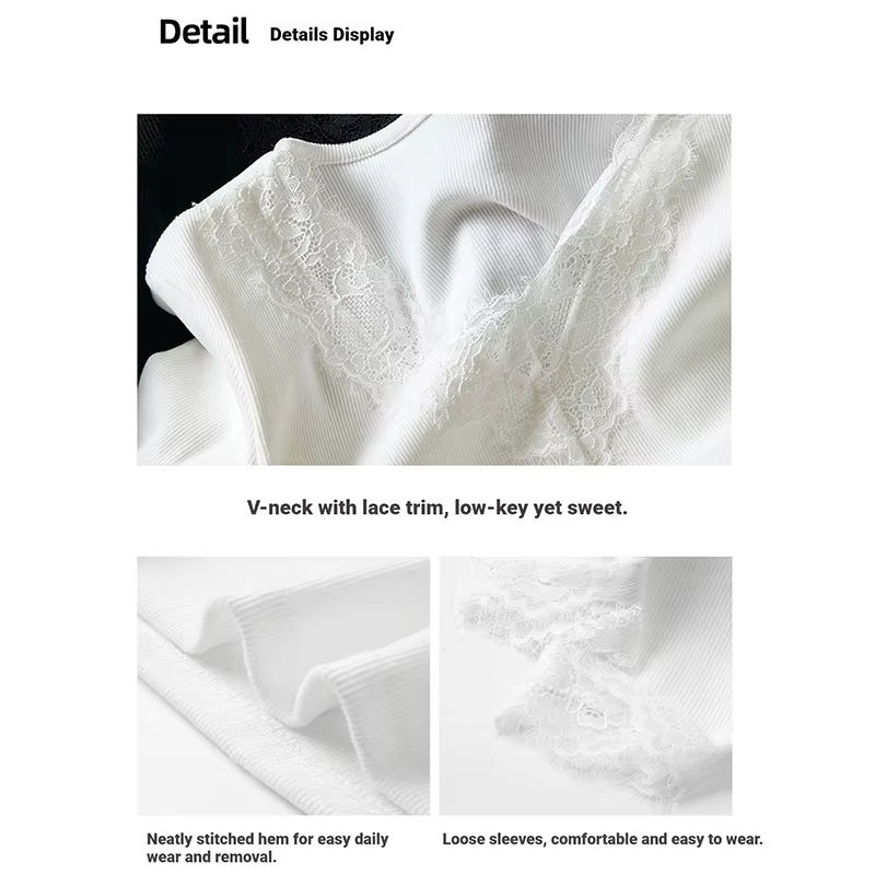 T-shirt à manches longues en dentelle blanche pour femme