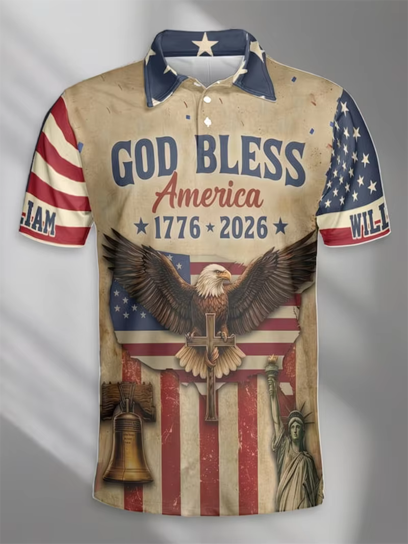 Polo personnalisé avec drapeau américain et Statue de la Liberté pour hommes et femmes