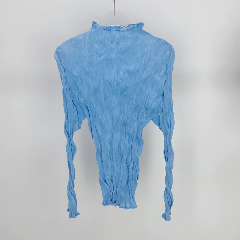 T-shirt femme polyvalent élégant élastique mince décontracté 2025 été nouveau hauts pullover Miyake plissé irrégulier à manches courtes Chic