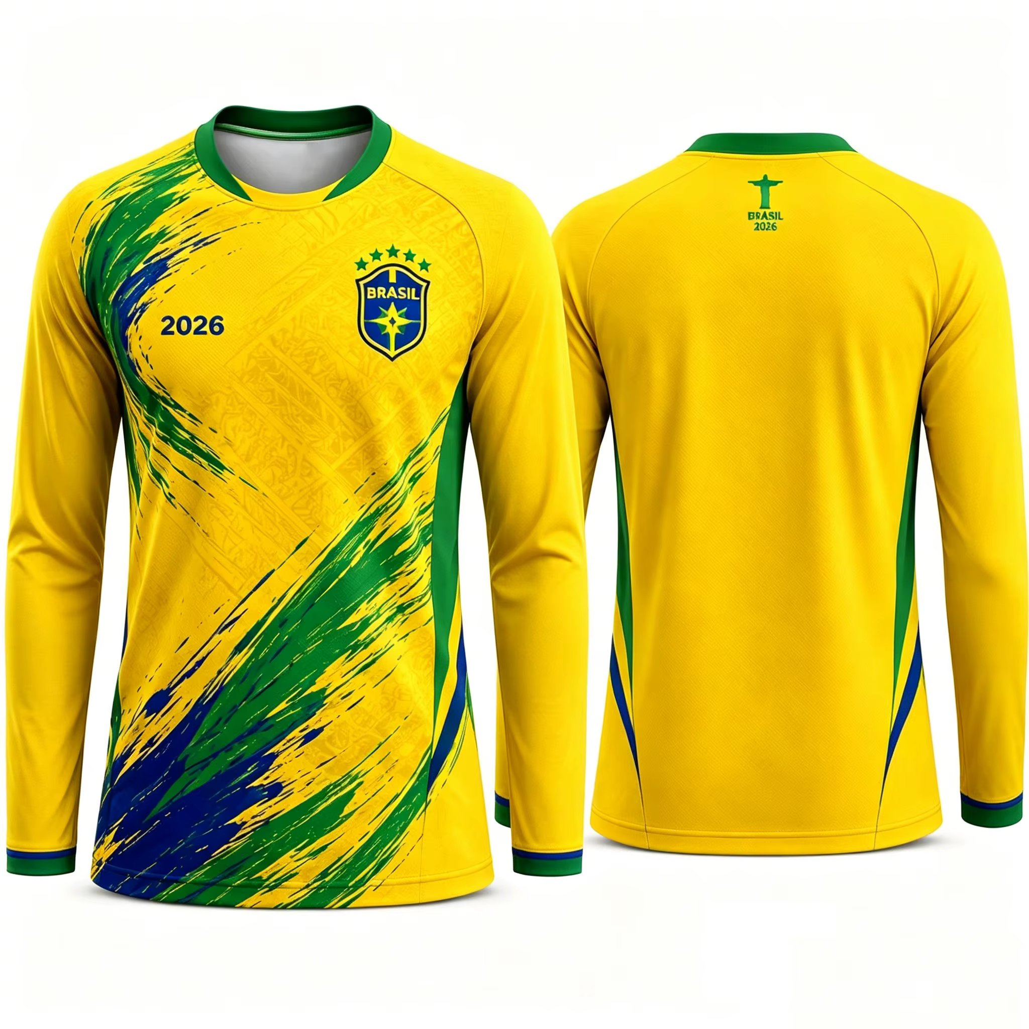 Nouveaux maillots de football à manches longues du Brésil pour hommes 2026 – Chemises de sport respirantes en mesh pour