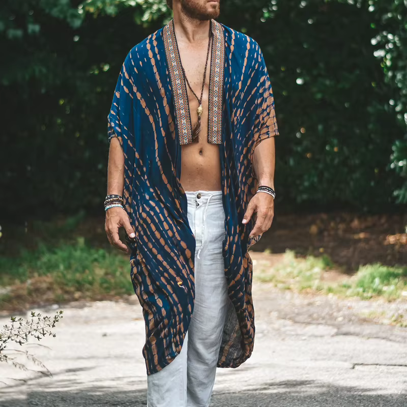 Hommes demi manches chemises de plage vêtements 2025 été Boho impression 3D Blouse Vintage basique surchemise mâle décontracté longue Trench hauts nouveau