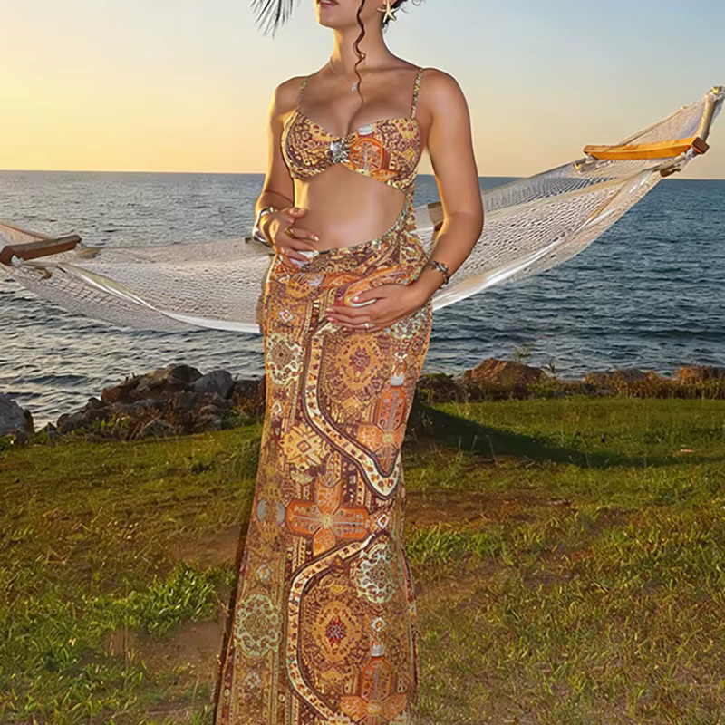 Robe de plage élégante pour femme, sans manches, taille haute, dos nu, longue et fine, sexy, épaules dénudées, ajourée, style cache-maillot