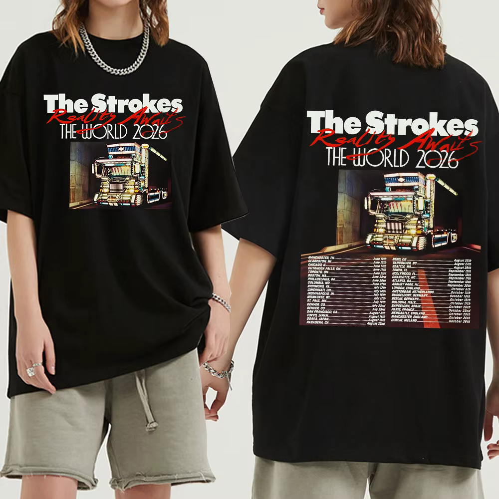 Reality Awaits North America Tour 2026 T-shirt The Strokes Band Design T-shirts imprimés en coton à manches courtes pour hommes