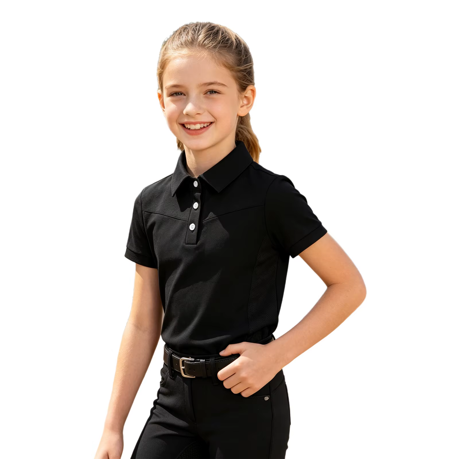 Chemises d'équitation pour filles, manches courtes, col rabattu, fermeture à boutons, design t-shirt, costumes d'équitation, hauts de sport